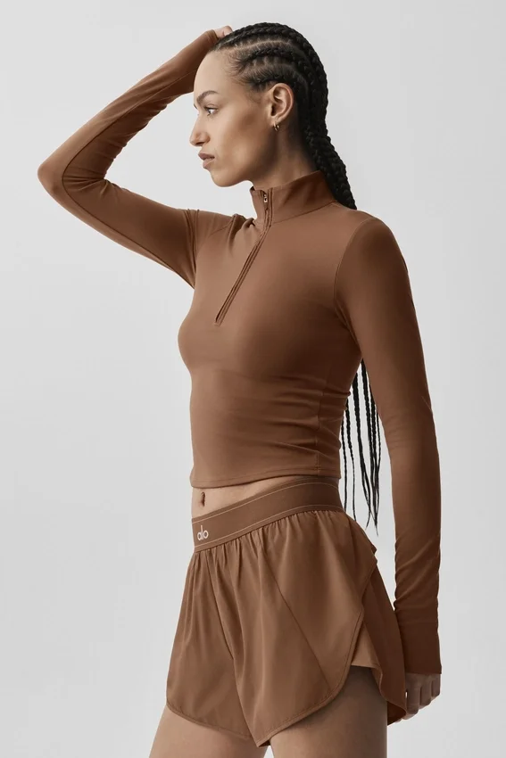 Alo Softsculpt Precision 1/4 glidelås, langermet – solkysset brun