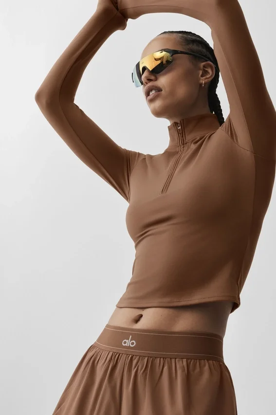 Alo Softsculpt Precision 1/4 glidelås, langermet – solkysset brun