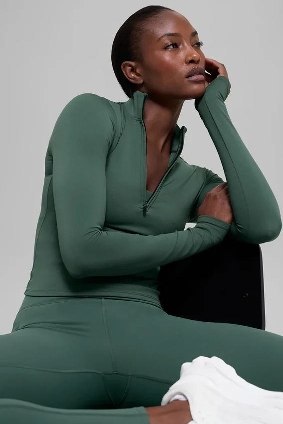 Alo Softsculpt Precision 1/4 Zip langermet – kløvergrønn
