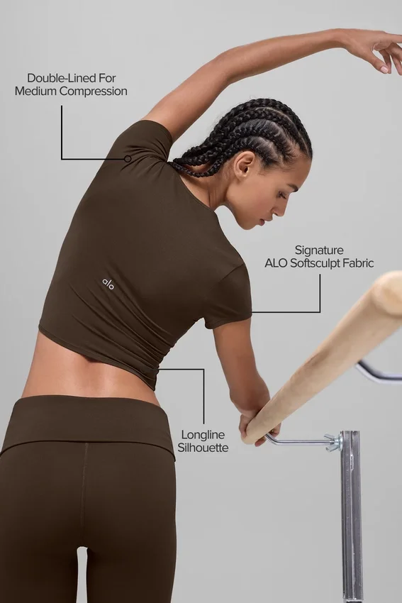 Alo Softsculpt Precision kortærmet topp – Espresso