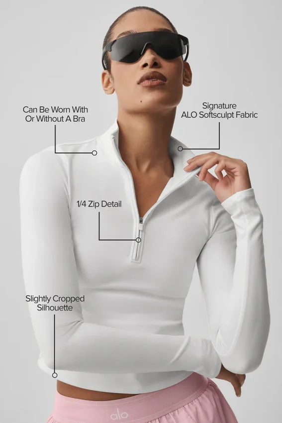 Alo Softsculpt Precision langermet med 1/4 glidelås – hvit