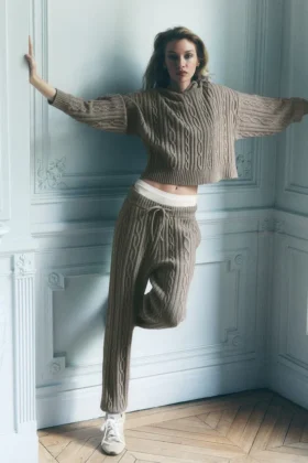Cable Knit Winter Bliss-bukser – lys kakao