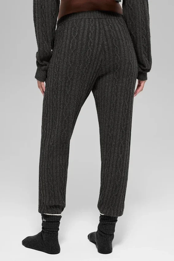 Cable Knit Winter Bliss-bukser – mørk melert grå
