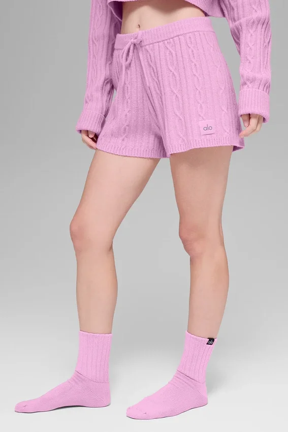 Cable Knit Winter Bliss Shorts – Candy Heart Pink