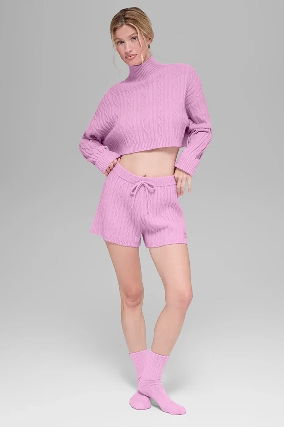Cable Knit Winter Bliss Shorts – Candy Heart Pink