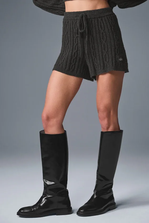 Cable Knit Winter Bliss Shorts – mørk melert grå