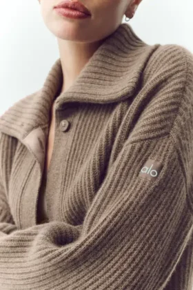 Cashmere Northstar lang cardigan – Alpine Cocoa Heather