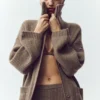 Cashmere Northstar lang cardigan – Alpine Cocoa Heather