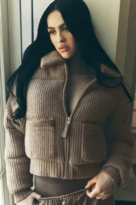 Cashmere Northstar-strikkegenserjakke – Alpine Cocoa Heather