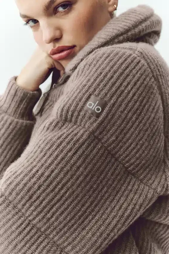 Cashmere Northstar-strikkegenserjakke – Alpine Cocoa Heather