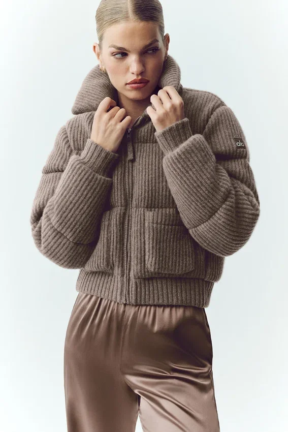 Cashmere Northstar-strikkegenserjakke – Alpine Cocoa Heather