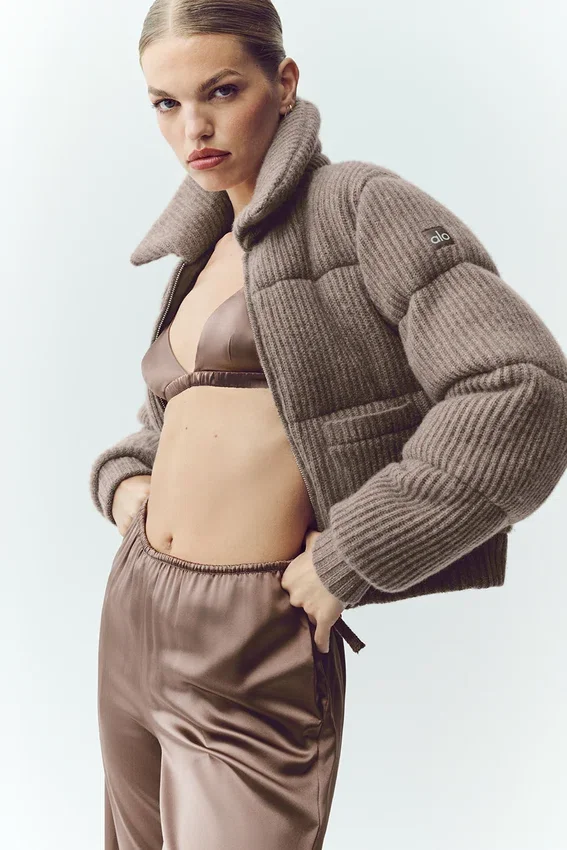 Cashmere Northstar-strikkegenserjakke – Alpine Cocoa Heather
