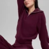 Cashmere Plush Waffle 1/4 Zip-genser – burgunder
