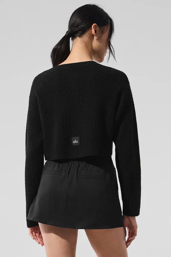 Cashmere Plush Waffle Cardigan – svart