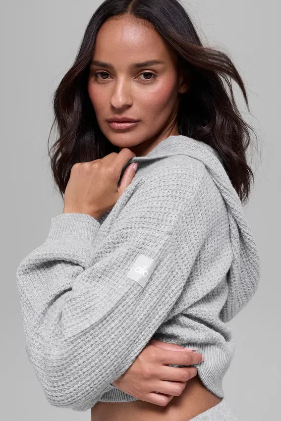 Cashmere Plush Waffle Full Zip Hettegenser – Athletic Heather Grey