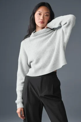 Cashmere Plush Waffle Turtleneck Gensere – Athletic Heather Grey