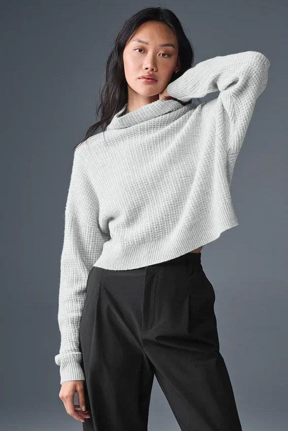 Cashmere Plush Waffle Turtleneck Gensere – Athletic Heather Grey