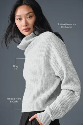 Cashmere Plush Waffle Turtleneck Gensere – Athletic Heather Grey