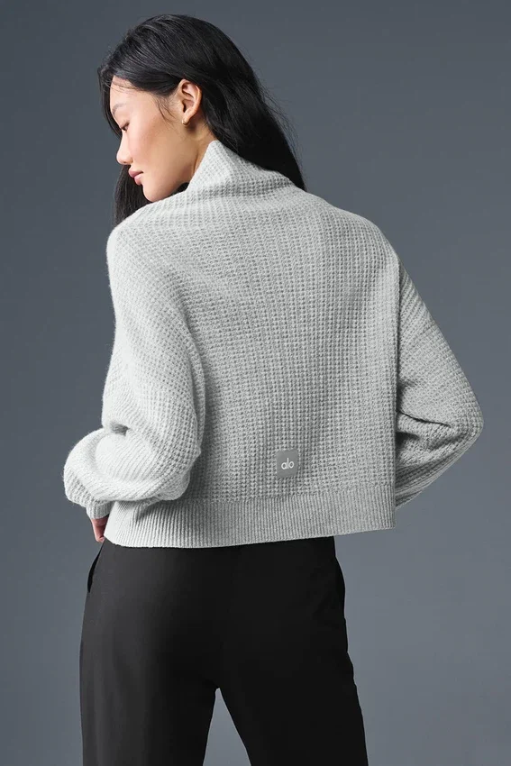 Cashmere Plush Waffle Turtleneck Gensere – Athletic Heather Grey