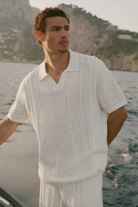 Coastline Knit kortærmet polo – elfenben