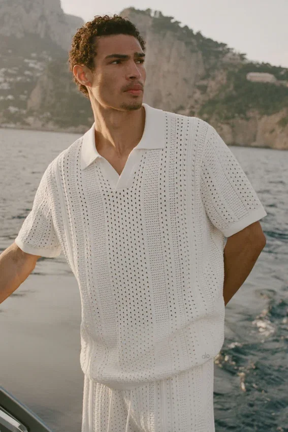 Coastline Knit kortærmet polo – elfenben