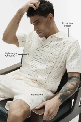 Coastline Knit kortærmet polo – elfenben