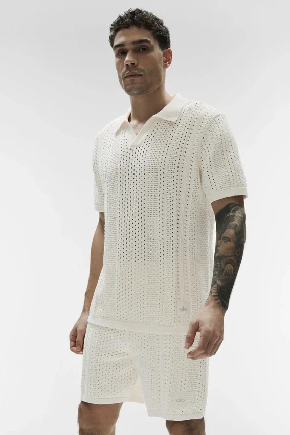 Coastline Knit kortærmet polo – elfenben