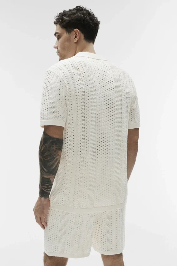 Coastline Knit kortærmet polo – elfenben