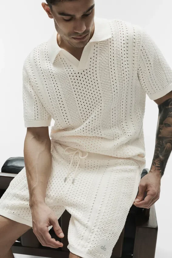 Coastline Knit kortærmet polo – elfenben
