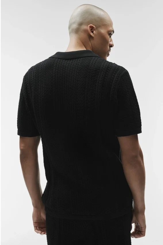 Coastline strikket poloshirt med korte ermer – svart