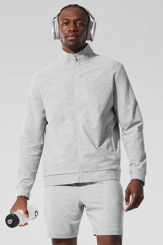 Conquer Max Mock Neck Full Zip – Athletic Heather Grey