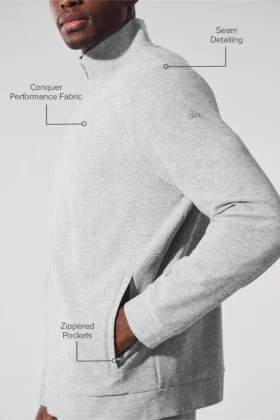 Conquer Max Mock Neck Full Zip – Athletic Heather Grey