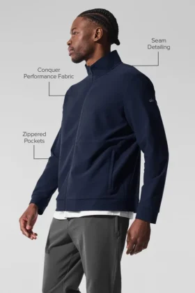 Conquer Max Mock Neck Full Zip – Navy