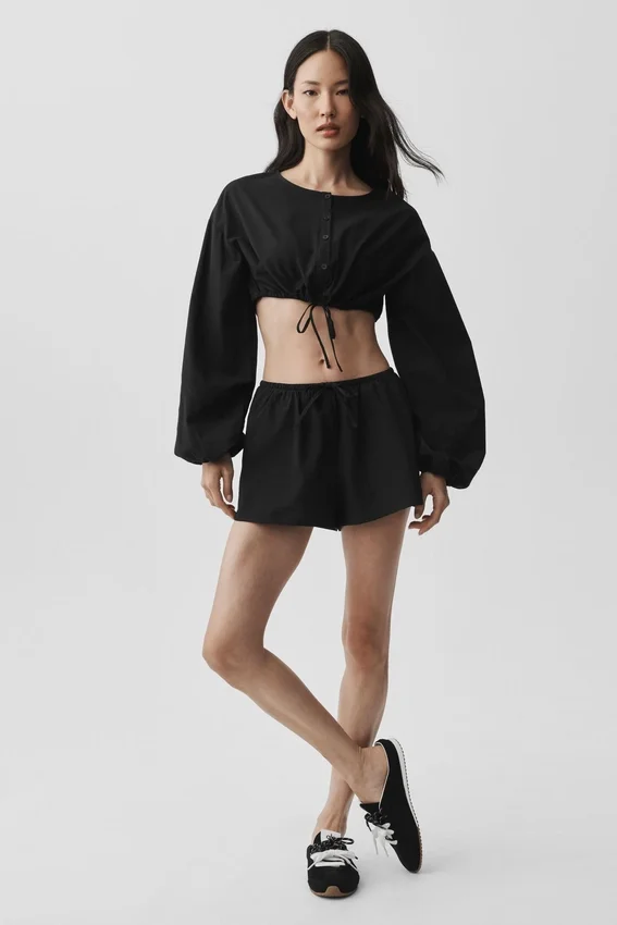 Cotton Cropped Real Deal langermet – svart