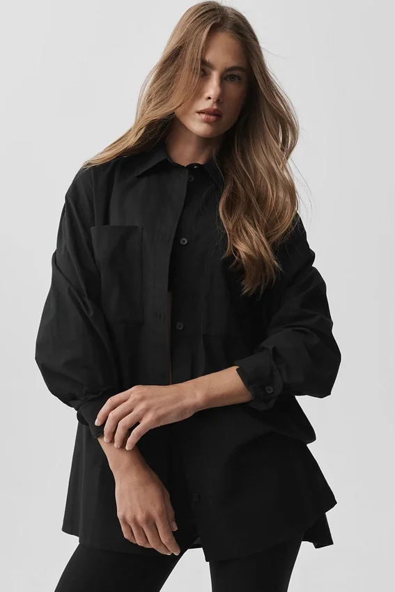 Cotton Real Deal langermet skjorte med knapper – svart