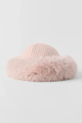 Courchevel-lue i kashmir med imitert pels – Frosted Pink