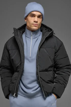 Crinkle Nylon Hooded Stage Puffer – Svart