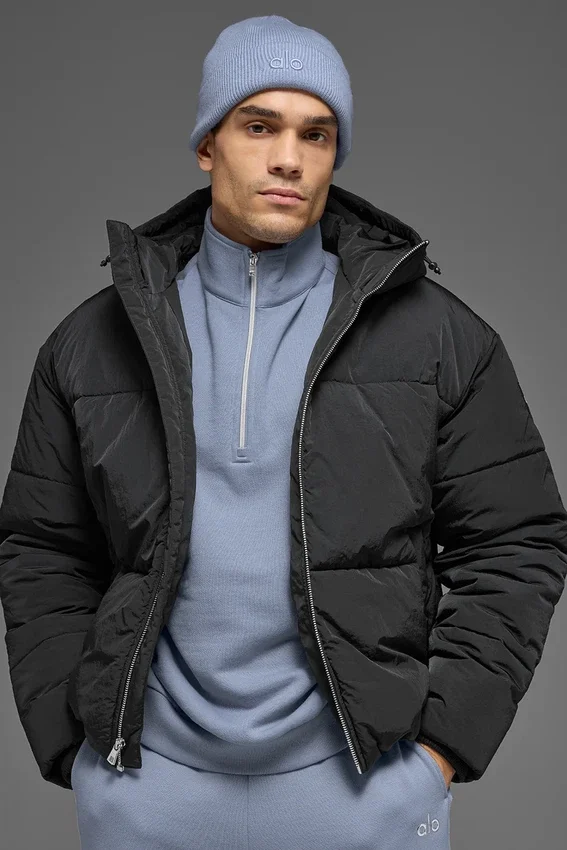 Crinkle Nylon Hooded Stage Puffer – Svart