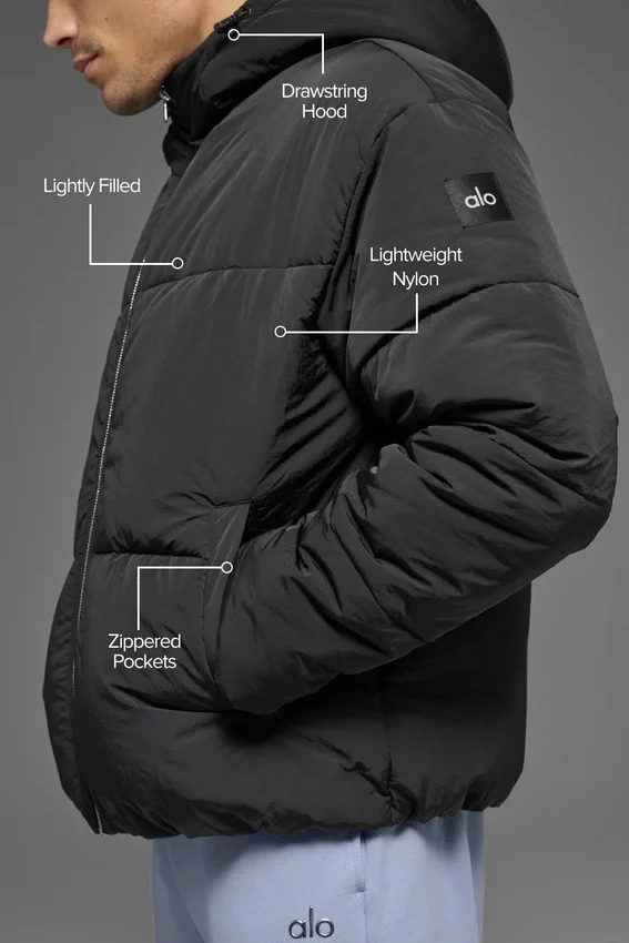 Crinkle Nylon Hooded Stage Puffer – Svart