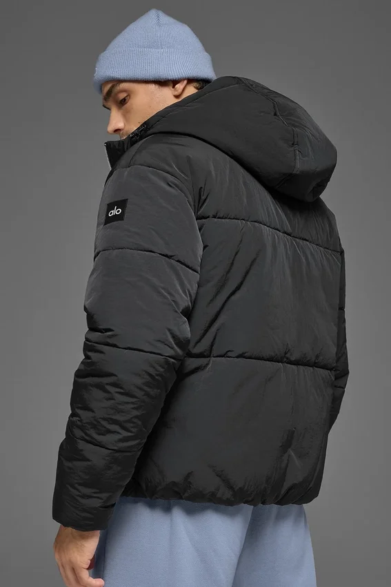 Crinkle Nylon Hooded Stage Puffer – Svart