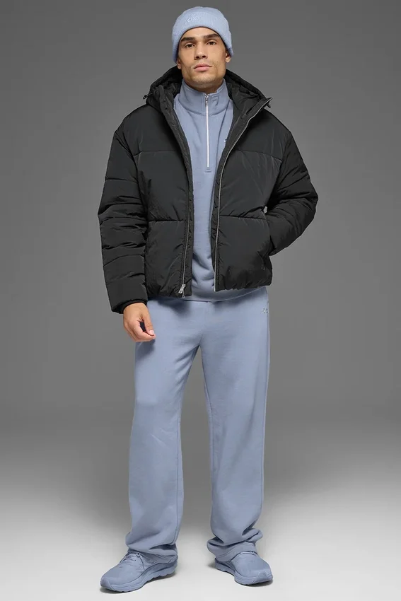 Crinkle Nylon Hooded Stage Puffer – Svart