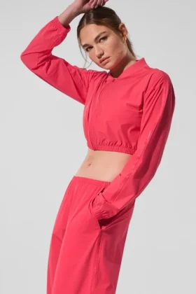 Cropped Breezy Full-Zip Cover up – Candy Red