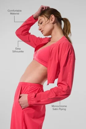 Cropped Breezy Full-Zip Cover up – Candy Red