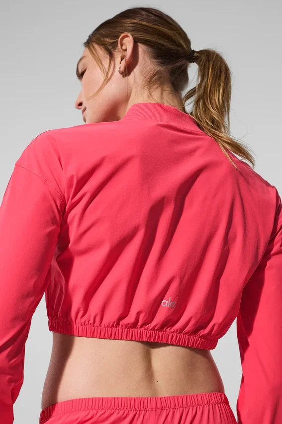 Cropped Breezy Full-Zip Cover up – Candy Red
