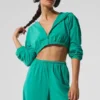 Cropped Breezy Full-Zip Hettegenser – Spruce Green