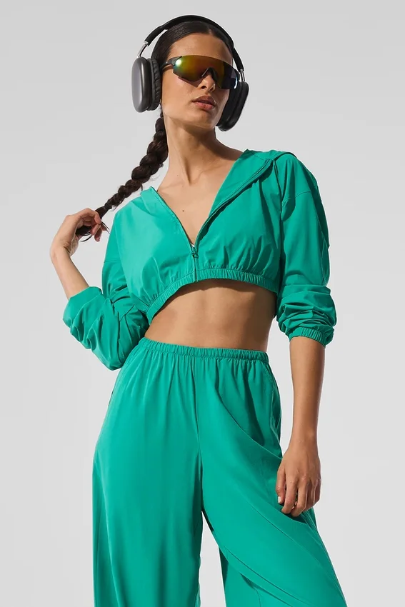 Cropped Breezy Full-Zip Hettegenser – Spruce Green