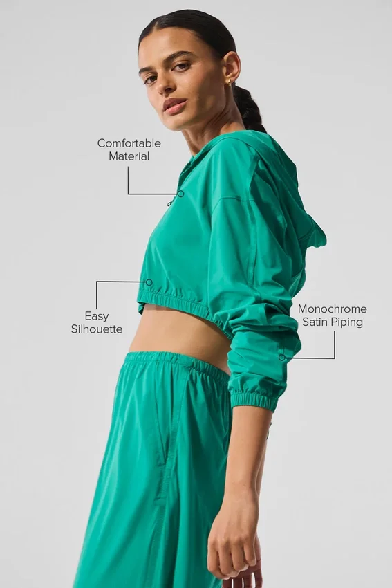 Cropped Breezy Full-Zip Hettegenser – Spruce Green