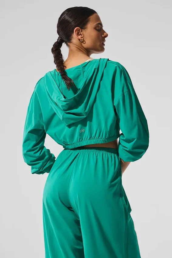 Cropped Breezy Full-Zip Hettegenser – Spruce Green