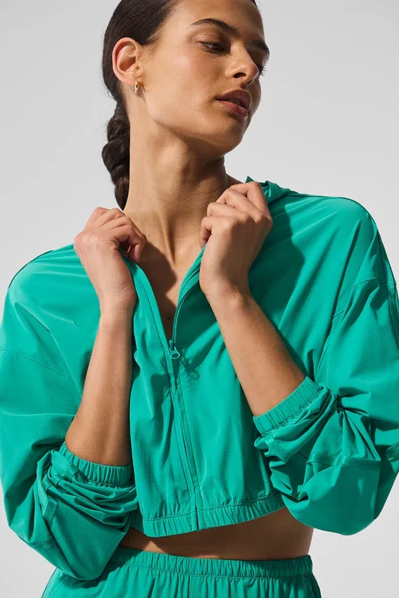 Cropped Breezy Full-Zip Hettegenser – Spruce Green