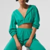 Cropped Breezy Full-Zip Hettegenser – Spruce Green